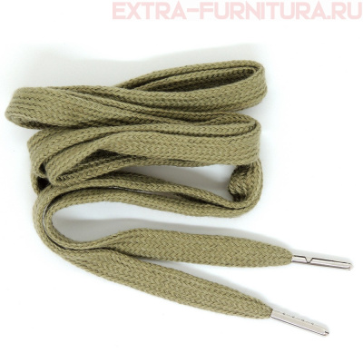 Шнурки плоские 130см, шир.10мм, Хлопок, наконечник металл, цв.серый (св.хаки)